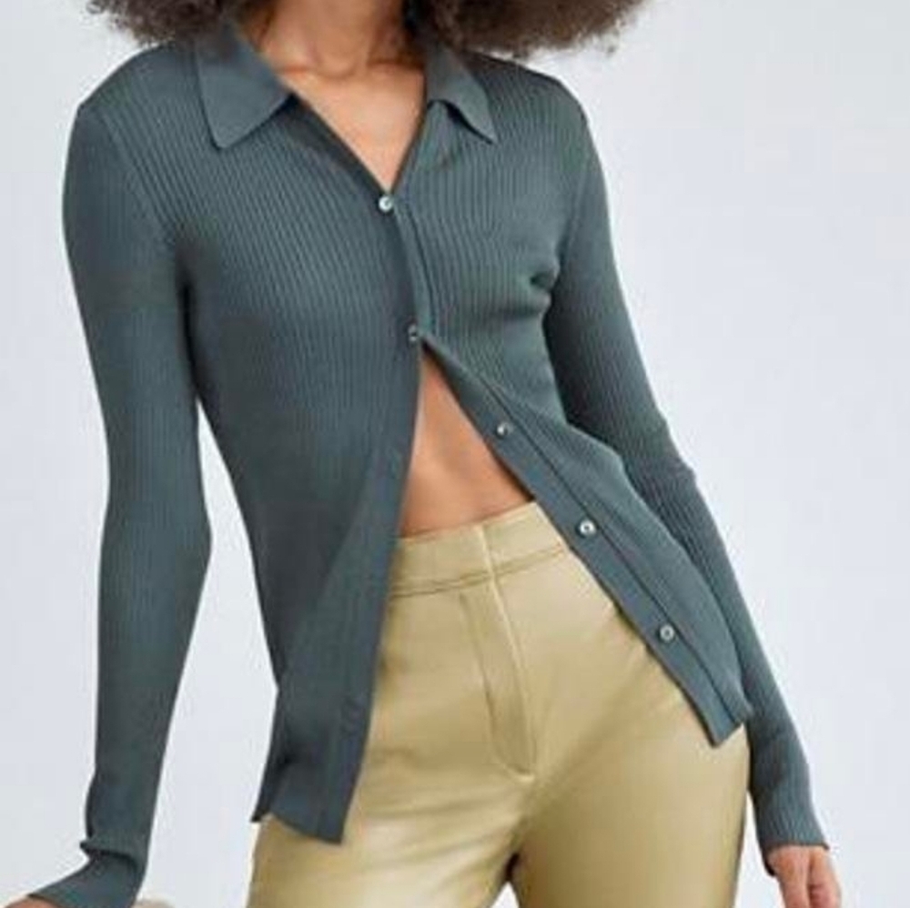 Babaton Emerald Green Ribbed Cardigan - Picture 1 of 6